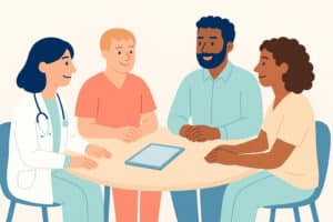 Un ensemble de médecin est regroupé autour d'une table.